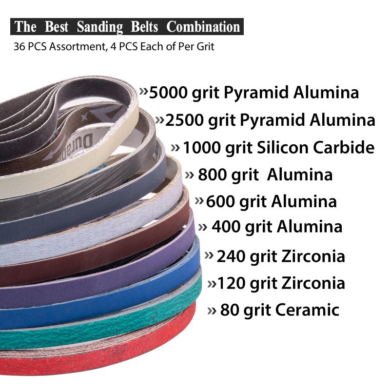 SHUTTLE GENIUS 36 Pack 1/2 x 18 Inch Sanding Belts  4 pcs Each of 80/120/240/400/600/800/1000/2500/5000 Grit  1/2x18 Replacement Sanding Belts for Air/Electirc Belt Sander Woodworking Metal Polishing - Image 3